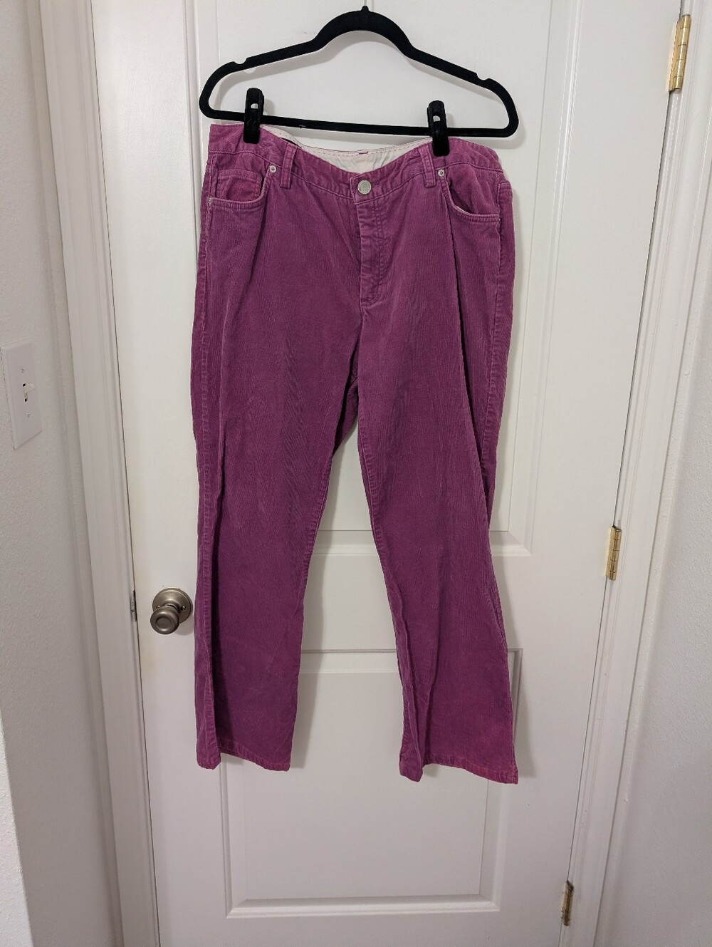 Lands' End Women's 14 Purple Corduroy Pants Straight Leg High Rise